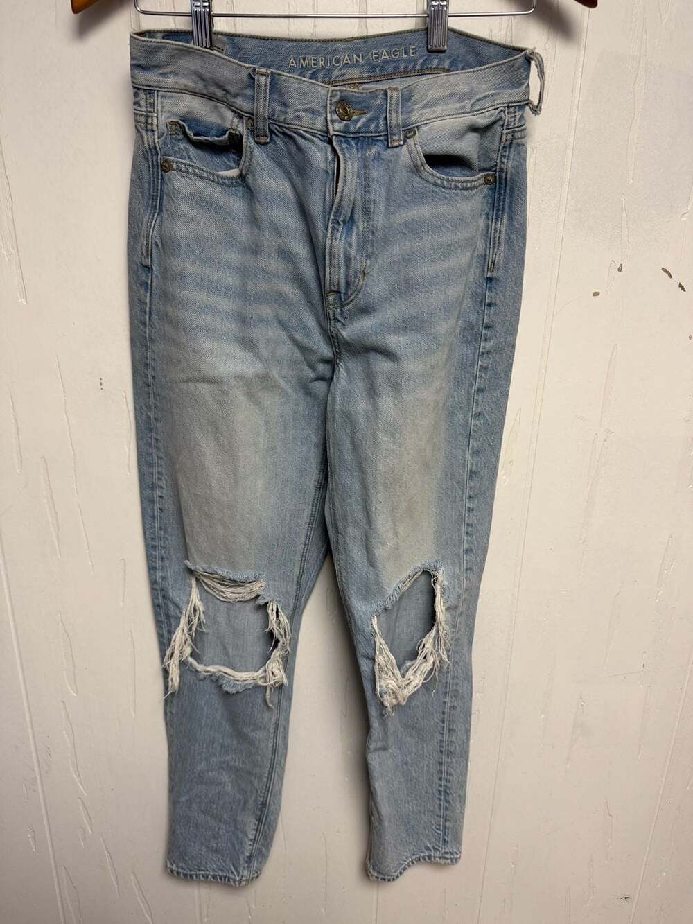American Eagle Outfitters Women's High-Rise Distressed Mom Jeans, Size 4